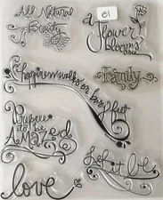 NEW 7 Piece WORDS & PHRASES #4 Cling Stamp Set B31