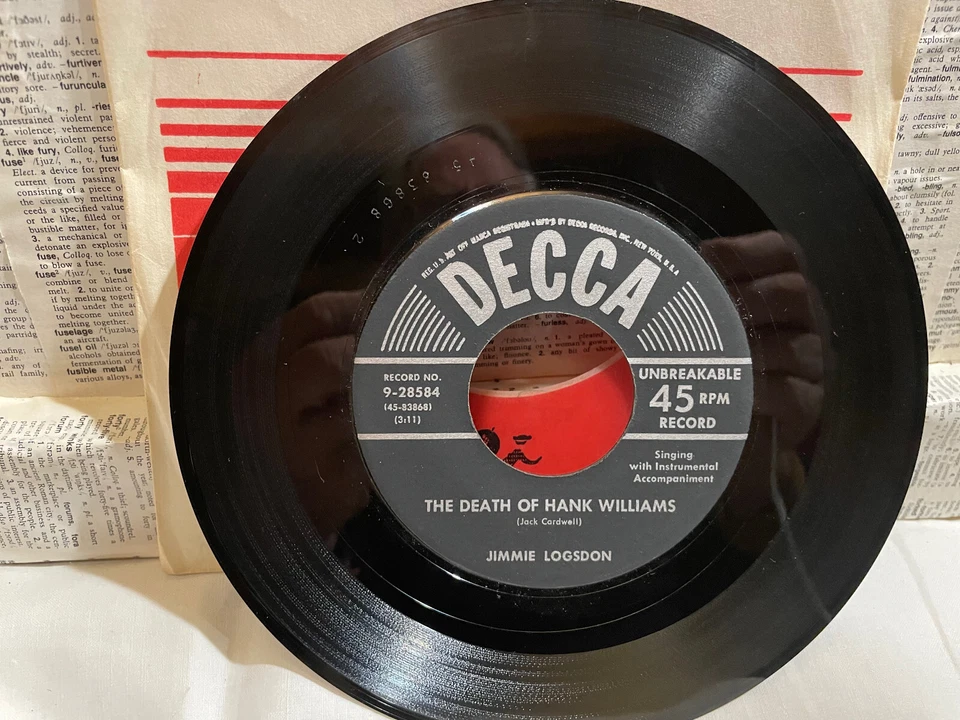 JIMMIE LOGSDON : The Death Of Hank Williams - 45  :  DECCA  1953 - NEAR MINT - Image 4 of 4