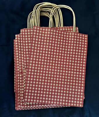 Christmas Craft Paper Gift Bags Red Checked Party Goodie Lot of 10 Brand New