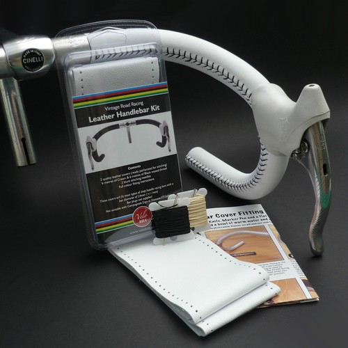 Velobitz Vintage White Leather Handlebar Cover Kit, Wax Thread & Needles - 第 1/6 張圖片
