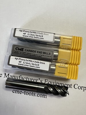 3pcs 1/2  Hi-efficiency Double groove Carbide End Mills 4 Flt AlCrN 1006-HDG