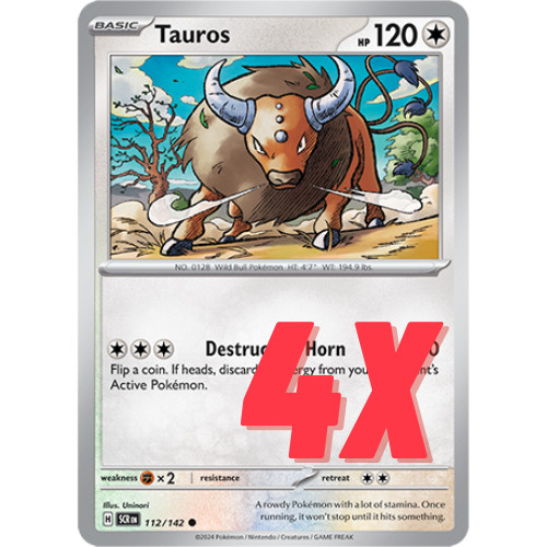 4X Pokemon TCG Tauros 112/142 S&V Stellar Crown Regular Card English 2024