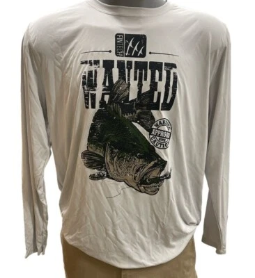 Fintech Sun Defender UV Longsleeve Wanted Bass Fishing Shirt GRAY Choose Size