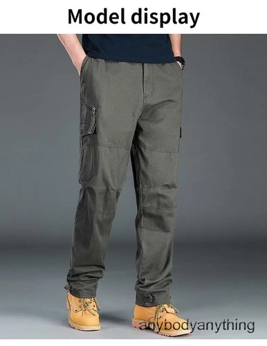 Hombres Pantalones de Carga Informales Cremallera Multi-bolsillo Rectos Pantalones Sueltos Cintura Elástica - Imagen 13 de 28