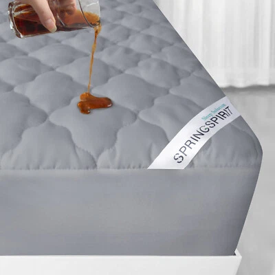 SPRINGSPIRIT Waterproof Mattress Protector Soft Mattress Cover Pad Absorbent Topper Full Gray