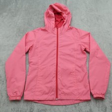 Columbia Hooded Windbreaker Jacket Girls L Full-Zip Nylon Shell Long Sleeve Pink