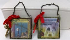 Pair of Ragon House Glass Christmas Scenes Ornaments