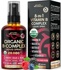 USDA Organic Vitamin B-Complex Liquid Spray 8-In-1 - B5 Pantothenic Acid | B1...