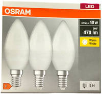 3X Osram Led Base Classic B 40 4,9W=40W E14 Kerze 470Lm 2700K Warmweiß Eek=F