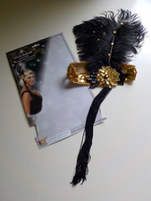 Forum Novelties Deluxe Headband Feder Gatsby Golden 20ies Burlesque black gold