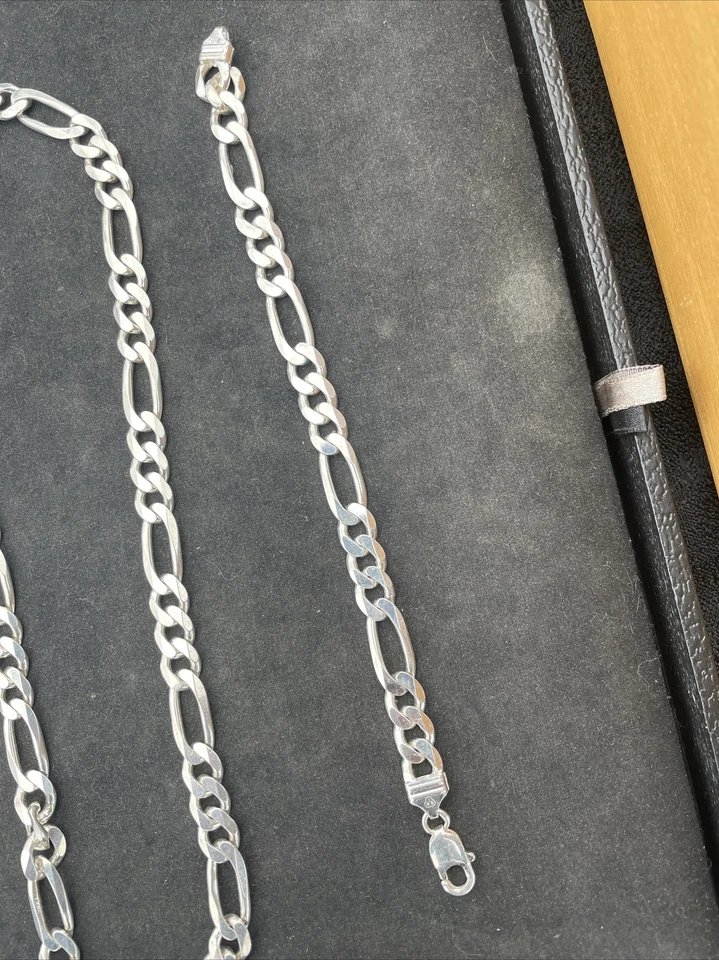Juego de collar y pulsera de plata estilo Fígaro eslabón 925 Italia de ley Foto 3 de 4