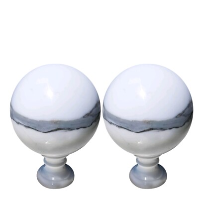 Paar Aus Weißen Marmor Kugeln Tischskulptur Home Decor Design Kunst Ø 15cm