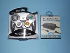 NEW SILVER NINTENDO GAMECUBE CONTROLLER WITH AC ADAPTER 
