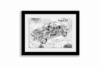 Line Tech Zeichnung Peugeot 504 Cutaway Kunst Posterdruck