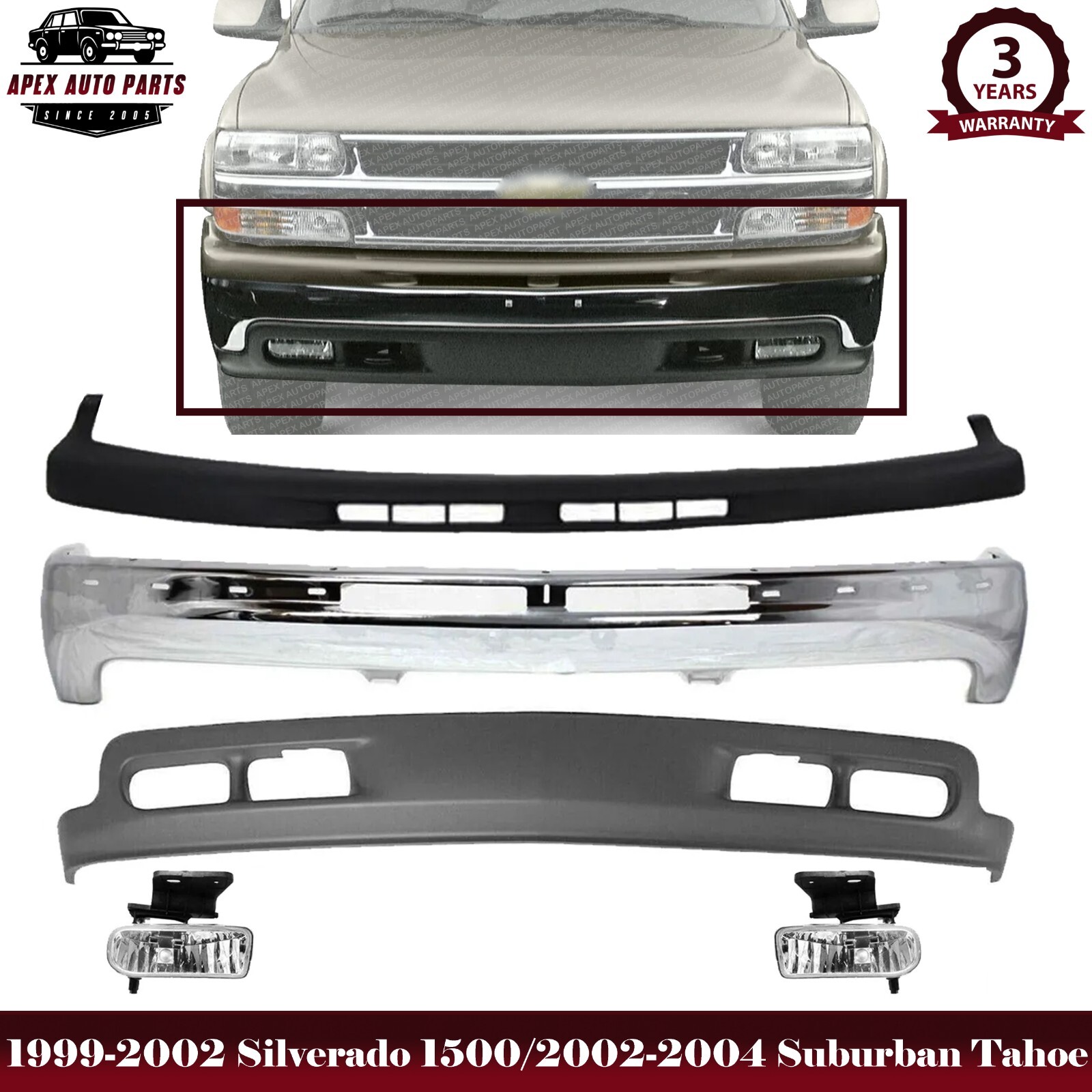 Front Bumper Kit with Fog Lamp For 1999-2002 Silverado 1500/00-04 Tahoe Suburban
