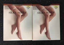 2 Vtg JC PENNEY East 5th Sheer Caress Sheer Thigh High Nylon Little Beige SHORT