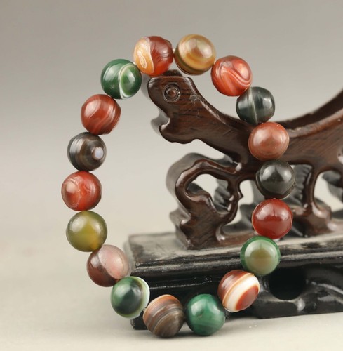 Natural Jade hand carved beads bangle bracelet - Picture 2 of 5