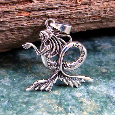Solid 925 Solid Sterling Silver Mermaid Sea Hag Ocean Witch Siren Pendant