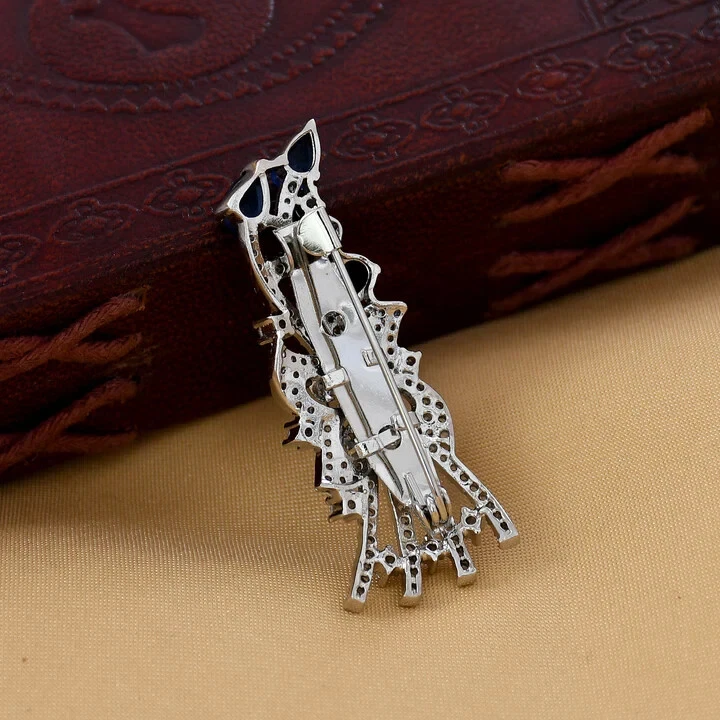 11.30CT Blue & White Sapphire In 935 Silver Women's Engagement Dress Brooch Pin - Image 3 of 4