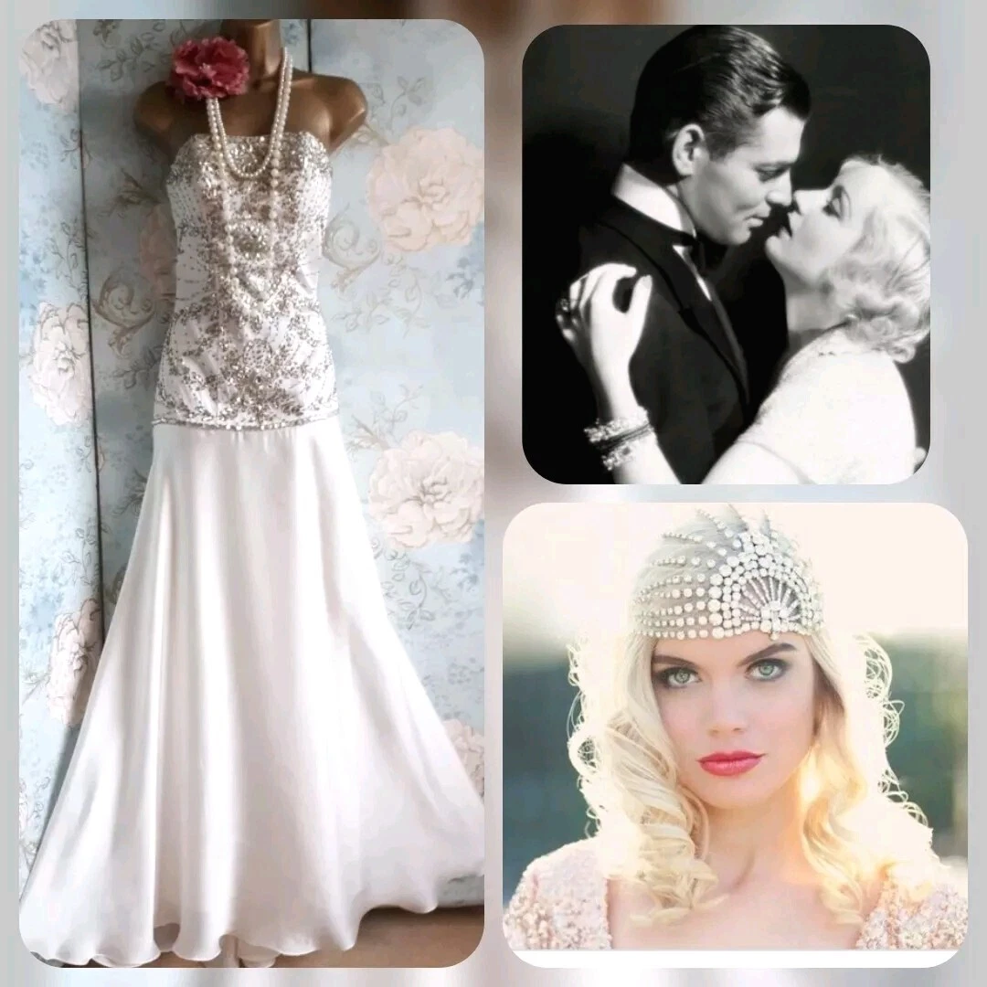 OFF WHITE Abito da ballo da sera Sue Wong avorio oro anni '20 sposa gatsby matrimonio 8