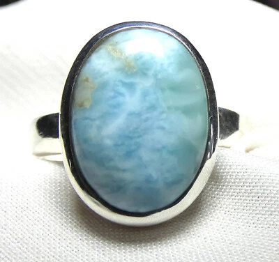 💙 Ring 925 Silber Gr. 17,5 (55) ovaler, großer Larimar Cabochon UNKAT NEU💙 - Bild 1 von 4