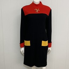 Vtg Steve Fabrikant Dress 6 Black Wool Colorblock Branch Button Detail Pockets