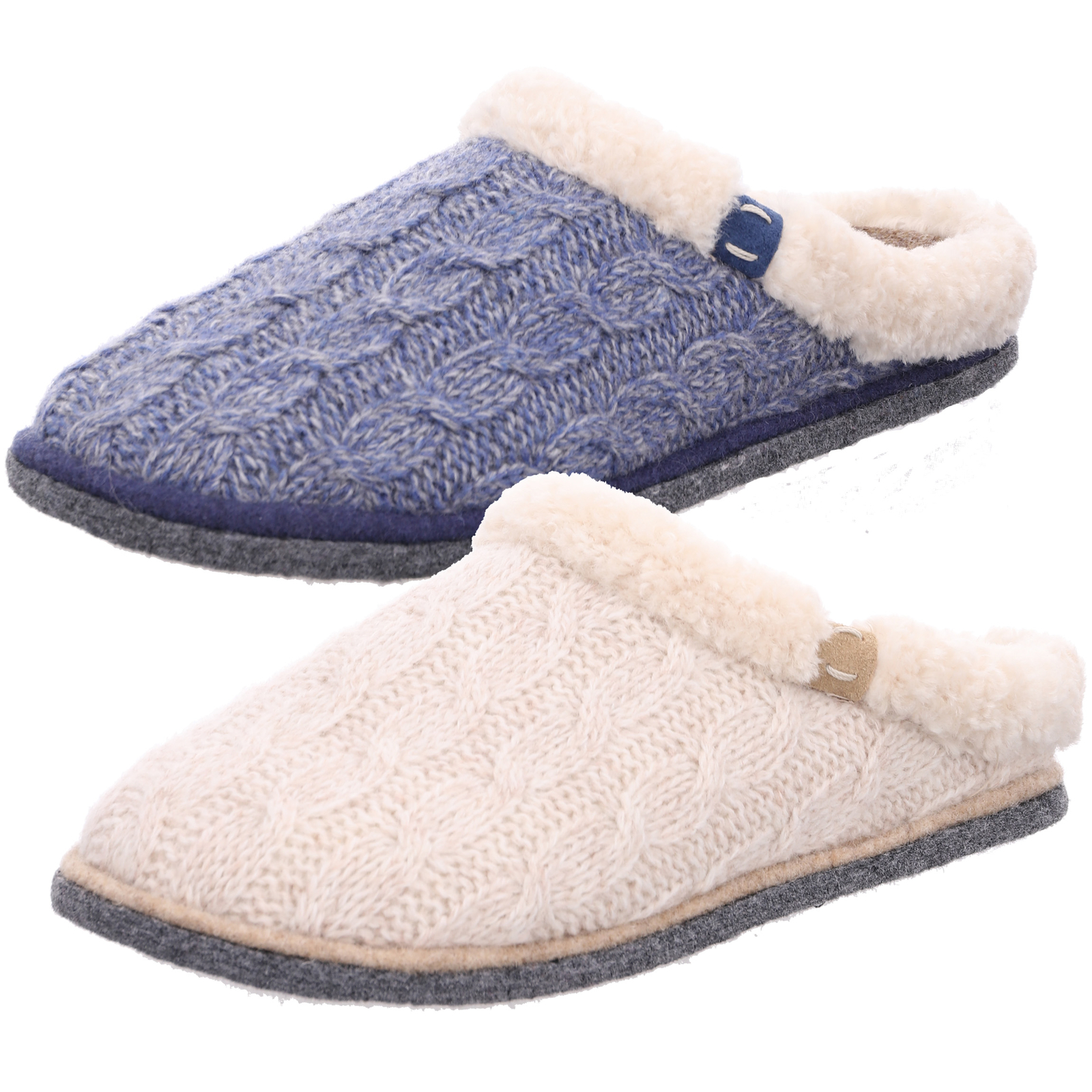 PANTOFOLA D’ORO Rohde Donna Pantofola Ciabatte Feltro Soletta Pelle Motivo a Maglia Lucca D 6829