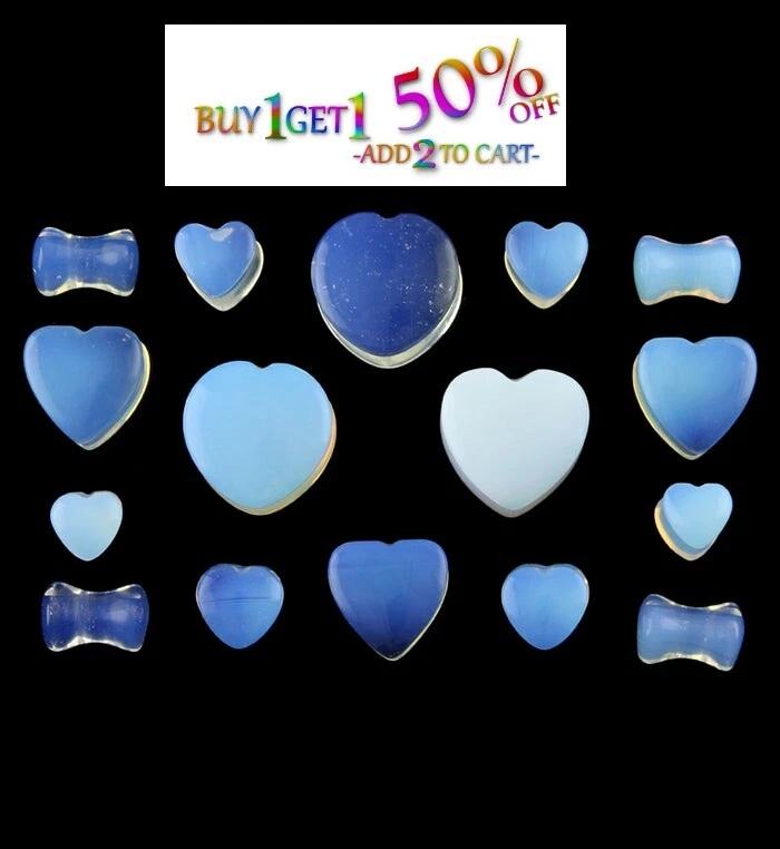 Par de enchufes de piedra corazón opalita 8g-25mm Túnel 2185 Foto 2 de 3