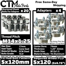 4x 1.25" Thick 5x120 5x4.75" Wheel Spacer Adapter  14x1.25 Bolt Fit BMW Model