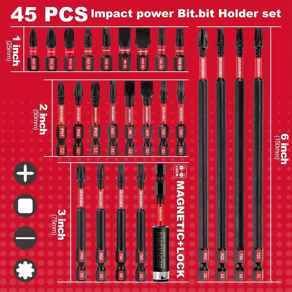 Precision 45PCS Alloy Steel Screwdriver Bit Set with Impact Magnetic Holder - Image 4 of 4