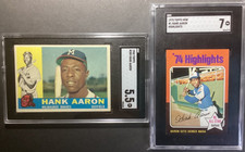 Hank Aaron Milwaukee Braves HOF Topps Card Lot 1960#300 SGC 5.5/ 1975 #1 SGC 7