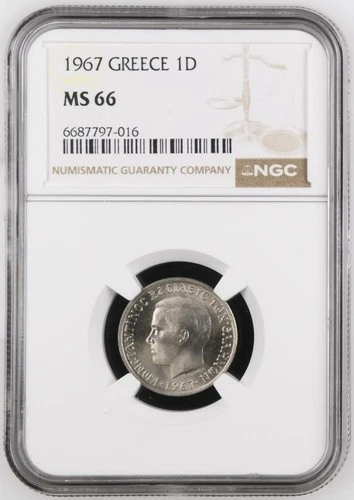 Greece 1 Drachma 1967 NGC MS 66