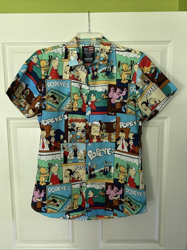 Mens Phat Farm Button Front Short Sleeve Shirt Sz Medium - Popeye Comic Strip