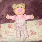 Cabbage Patch Kids Blonde Curly Baby Doll with Pink Floral Outfit & Pacifier