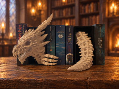 Bone Dragon Book Nook Knochendrache Bücherregal Deko Fantasy 3D Druck