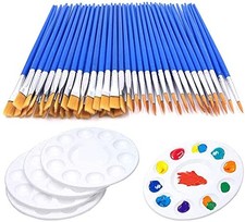 65Pcs Paint Brushes Palettes Set,60pcs Flat Round 60pcs Brush 5 Pallets