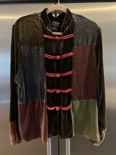 Citron Santa Monica Large Velvet Patch Top Jacket Multicolor Frog Closure