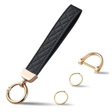 Weixiltc Leather Wristlet Keychain, Car Key Chain Holder with 2 Key Ring Black