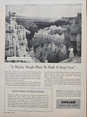 1955 Sinclair Oil Bryce Canyon National Park Utah vintage ad