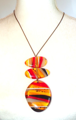 Sobral Eco Ambar Ancestral Earthy Fiery Bead Triple Pendant Artist Made Necklace