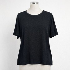 French Rags Vintage Size 5 - XL? Black Knit Top 100% Rayon Short Sleeve USA Made