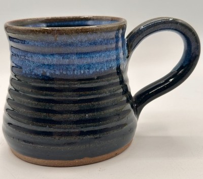 Handmade Studio Pottery Mug Hidden Cow Inside Blue Glaze Signed