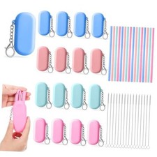 16 Sets Silicone Straws with Case  Cleaning Brush   Reusable, Collapsible,