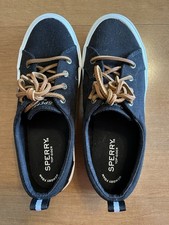 Women s Sperry Top-Sider Black Fabric Lace Up Sneakers Memory Foam