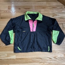 Vintage Columbia Windbreaker Jacket Neon Black 90s Style