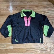 Vintage Columbia Windbreaker Jacket Neon Black 90s Style