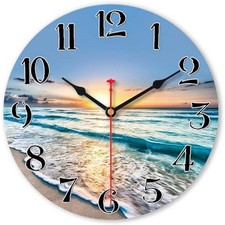 Coastal Nautical Glass Wall Clock with Seashell Design and Aesthetic Beach Theme