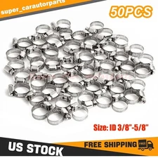 50PCS 3/8"-5/8" Stainless Steel Adjustable Drive Hose Clamps Worm Clip Fuel Line