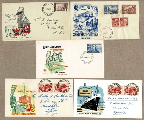 Australia 1951 1963 Lot Group  FDC Cover x5 inc Broken Hill Silver City Festival