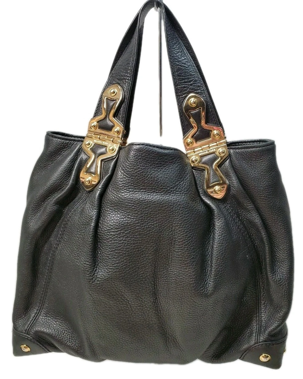 MICHAEL KORS BLACK PEBBLED LEATHER WITH GOLD TRIM HANDBAG